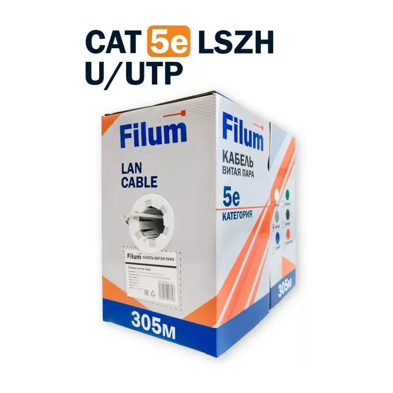 Купить кабель витая пара U/UTP 5e кат. 4 пары Filum FL-PF-5E-UUTP4-24AWG-LSZH-305-GY в Москве, смотреть цены  в интернет-магазин