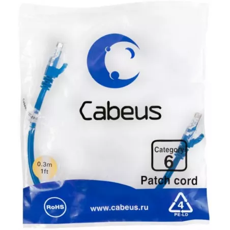 Купить кабель патч-корд U/UTP 6 кат. 0.3м Cabeus PC-UTP-RJ45-Cat.6-0.3m-BL-LSZH в Москве, смотреть цены  в интернет-магазине gol