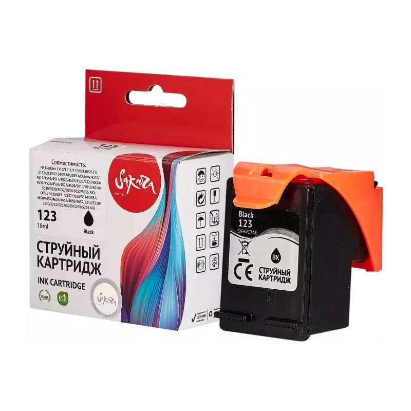 Купить картридж струйный Sakura F6V17AE (№123 Black) в Москве, смотреть цены SIF6V17AE в интернет-магазине goldbyte.ru