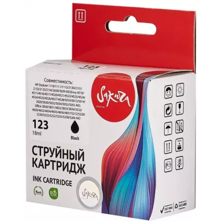 Купить картридж струйный Sakura F6V17AE (№123 Black) в Москве, смотреть цены SIF6V17AE в интернет-магазине goldbyte.ru