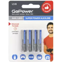Купить батарейка GoPower LR03 AAA BL4 Alkaline в Москве, смотреть цены 00-00015602 в интернет-магазине goldbyte.ru