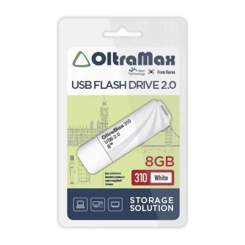 Купить накопитель USB 2.0 8GB OltraMax OM-8GB-310-White в Москве, смотреть цены  в интернет-магазине goldbyte.ru